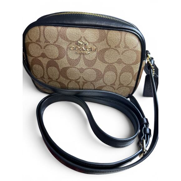 Coach Handbags - Coach Mini Jamie Camera Bag Signature Canvas Khaki Black EUC